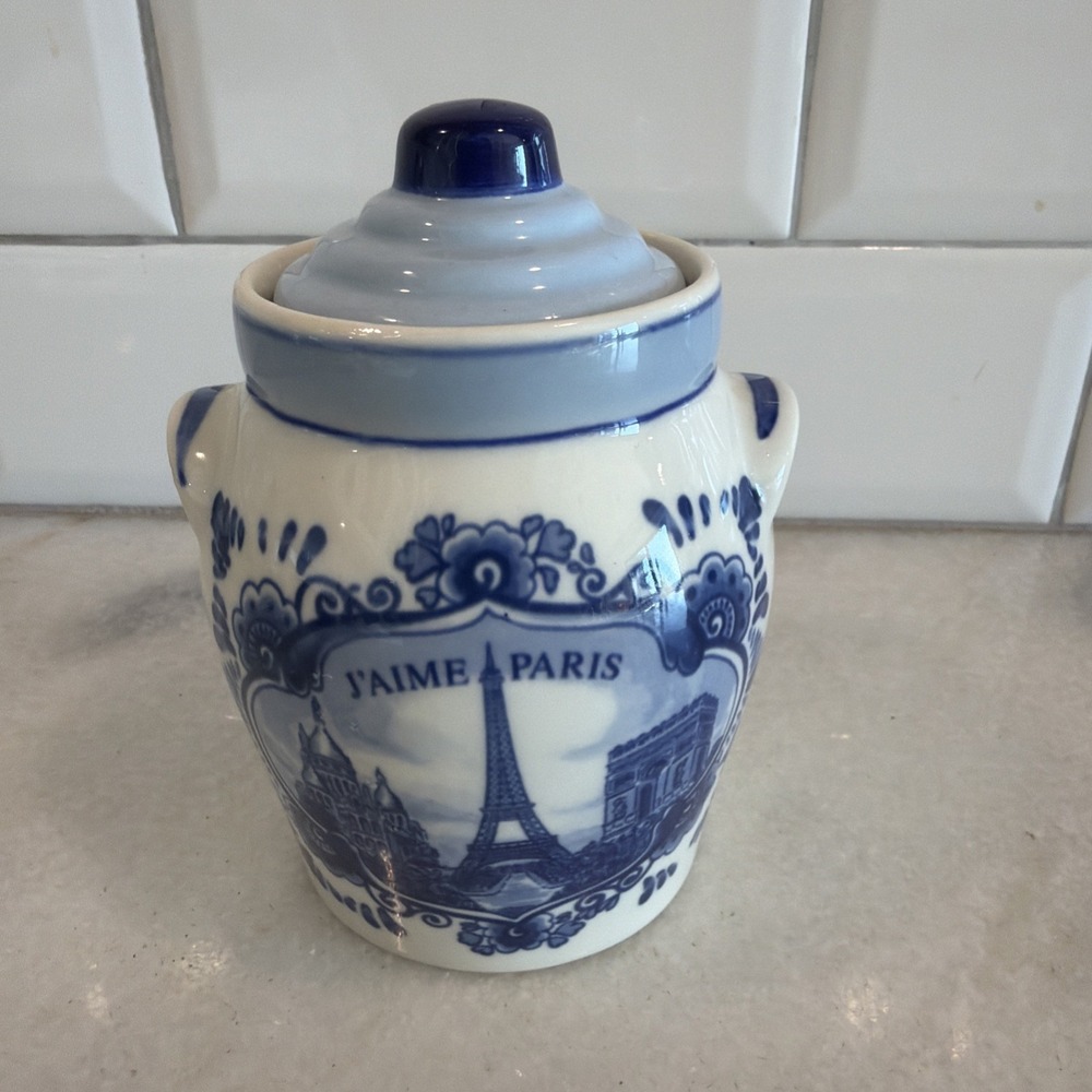 Elesva Delft Ceramic Blue Paris Jar With Lid Faime Paris OLA0032